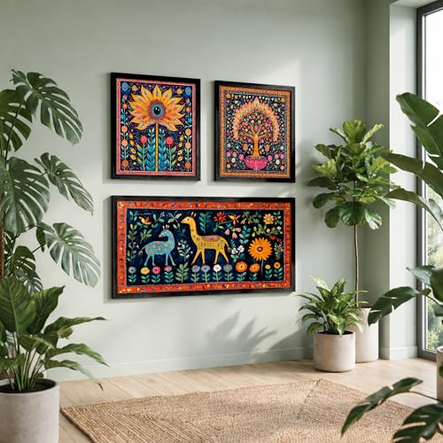 Image of NoWorries Madhubani Art Big Wall Paintings For Living Room, Bedroom /Pichwai frames for wall decor - Traditional Indian Art Framed Paintings For Home Decor and Cafe decor / Minimal art framed posters for wall decoration