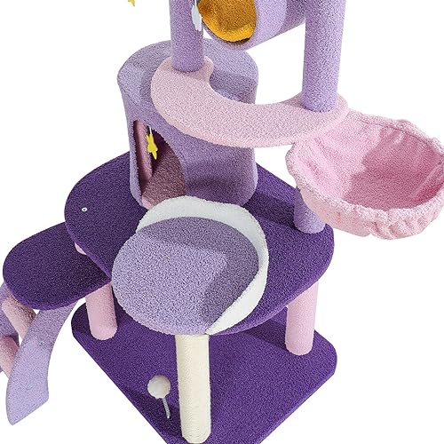 Torre para gatos morada y rosa 65 pulgadas miniatura 5