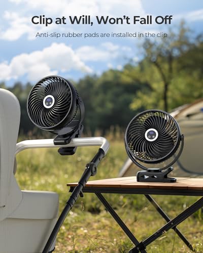 Image of xasla 10000mAh Portable Clip On Fan With Light, 8 Inch Rechargeable Battery Operated Fan, 24H Long-last, Quiet Personal Camping Fan Digital Display, 3 Speed, 360 Rotate, for Gym Outdoor Travel