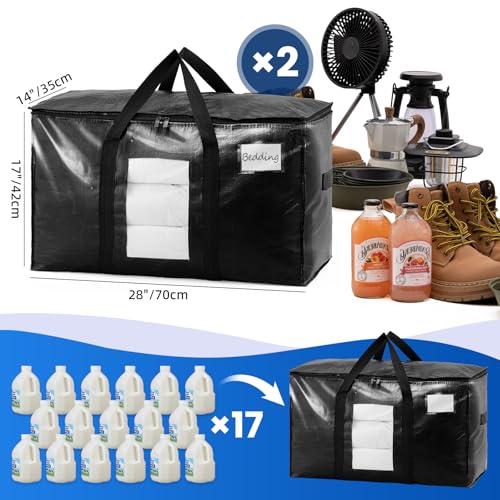 Image of TAILI Extra Large Moving Bags, 2 Pack Black Heavy Duty Totes For Storage with Visible Window, Wrap Around Handles, Storage Bags for Space Saving, Alternative to Moving Boxes