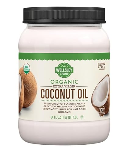 Organic Extra Virgin Coconut Oil, 54 oz (1.6L) – Unrefined, Cold-Pressed, Non-GMO, Keto Friendly Cooking Oil – Great for Cooking, Baking, Skin & Hair Moisturizer