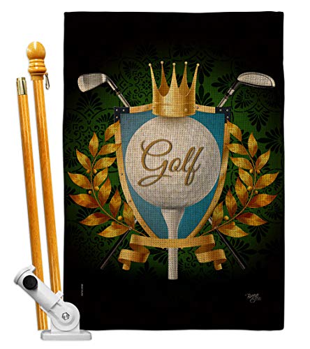 Breeze Decor King of Golf Burlap House Flag Set Sports 18 Hole Ball Championship Club Entertainment Activity Physical Decoration Banner Small Garden Yard Gift Double-Sided, Made in USA