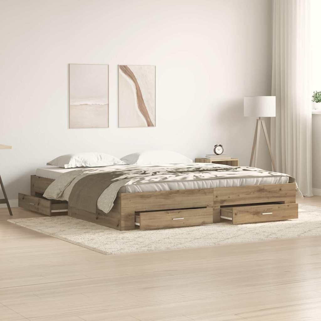 Générique Cadre de lit avec tiroirs chêne Artisanal 180 x 200 cm,Meubles, Lits & Accessoires, Lits & Cadres de lit, Marron (Poids 55.2KG)