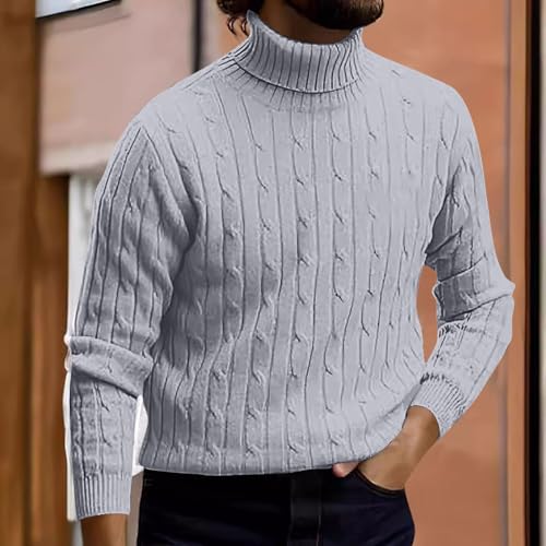 Men Knit Turtleneck Sweater Slim Fit Autumn Winter Vintage Sweater Fashion Striped Long Sleeve Solid Sweater Pullover4