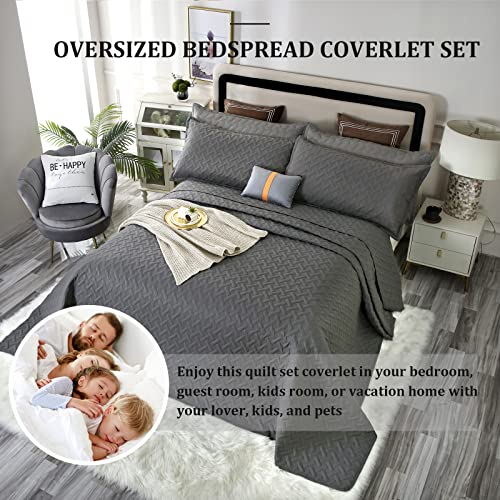 Ofixi 128X120 Extra Large King Comforter 3 Piece Quilts Set Oversized King Plus Lightweight Summer Bedspread Bedding Coverlet Reversible For All Season With Matching Shams, Dark Grey #TOP3