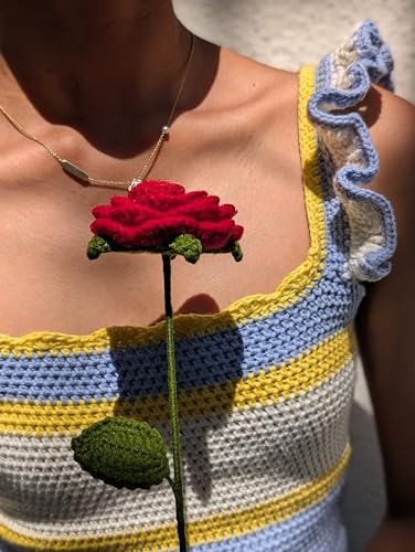 Image of Prapti Handicrafts Handmade Crochet Rose Artificial Forever Flowers for Vase, Home Decoration (2, red Rose)