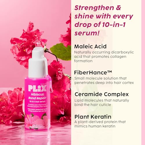 Image of PLIX - THE PLANT FIX Hibiscus Frizz Control Hair Serum 50ml + Bond Repair Advanced Shampoo 200ml | Protects & Smoothes Frizzy Hair | 3x Strength with Fiberhance