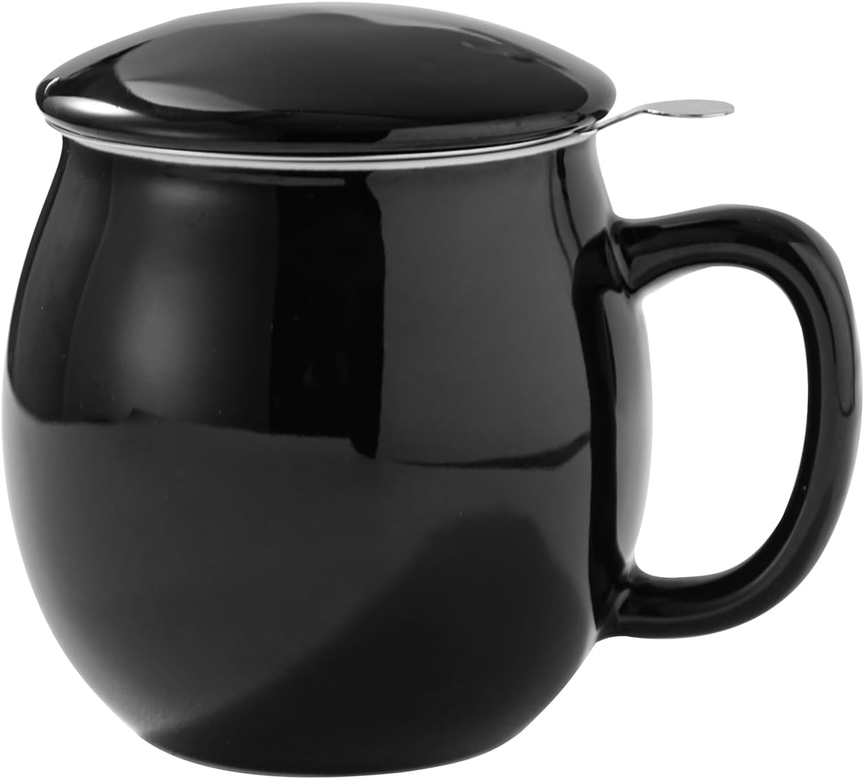 Yundu 12 OZ Brilliant Black Porcelain Teacup with Infuser and Lid, Mug with Lid for Steeping - The Best Gift for Parents - Fun Cup for Men, Women, Him, Her