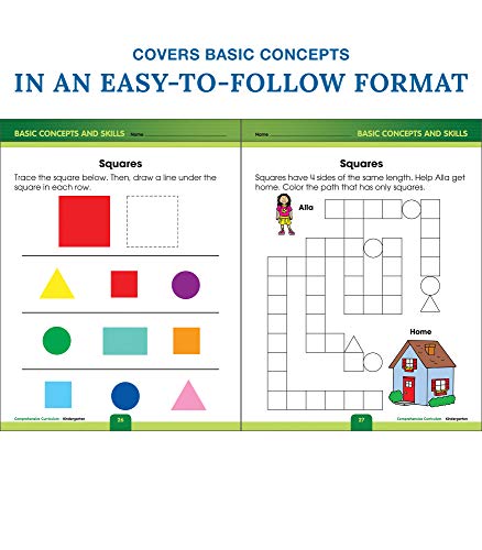 Comprehensive Curriculum Of Basic Skills Kindergarten Workbook, Math, Reading, Writing, Alphabet, Colors, Shapes, Patterns, Time, Money, Classroom Or Homeschool Kindergarten Curriculum #TOP3