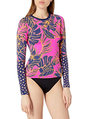 Maaji Women's Mixed Print Long Sleeve Rashguard Cover Up, Turtle Bay Diver Hibiscus Pink Floral, Small