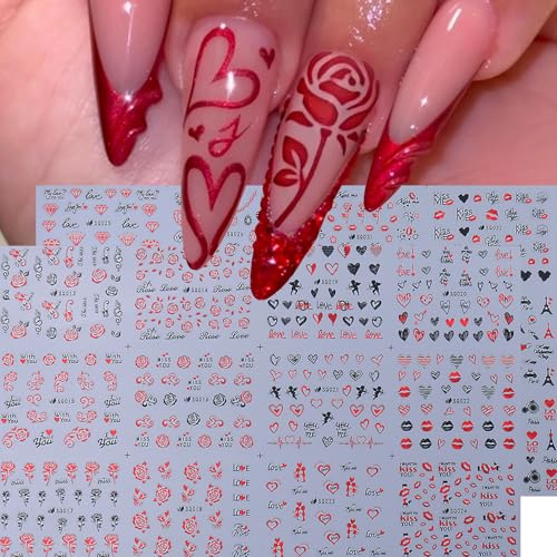 Valentine's Day Nail Art Stickers 24 Designs Red Heart Lips