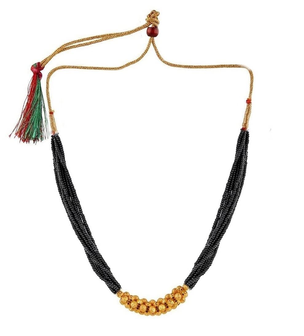fashions Ethnic Traditional Maharashtrian black Beads Tanmaniya Marathi mangalsutra Pendant Necklace with Chain For Women.