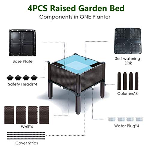 Giantex Planter Raised Bed, Elevated Garden Beds Kits With Brackets For Flowers Vegetables, Set Of 4 Outdoor Indoor Planting Box Container For Lawn Patio Balcony, Easy Assembly, Brown #TOP7