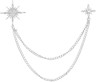 PATIKIL スターチェーンブローチピン 八角星水晶スノーフ レークタッセルチェーンハンギングファッションラ ペルスーツピン 女性用男性用服装ドレスブーケコートハット シルバートーン