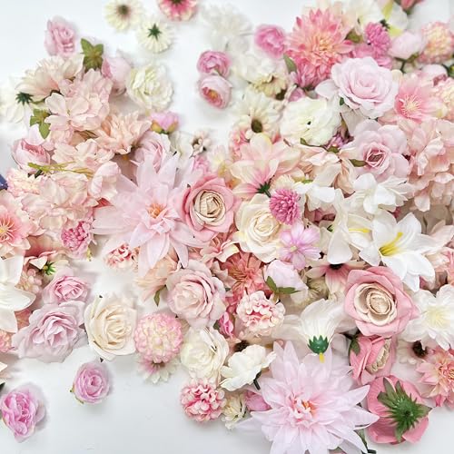 Artificial Pink Flowers Bulk Silk Roses Fake Flowers Heads for Crafts - DIY Home Spring Garden Floral Party Wildflower Garland Hanging Decoration Mini Big Small Faux Fabric Flowers Heads 3-12cm (Pink) - Image 5