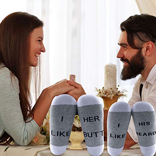MBMSO Couples Matching Socks I Like His Beard I Like Her Butt Funny Couples Gifts (I LIKE HIS BEARD & I LIKE HER BUTT)