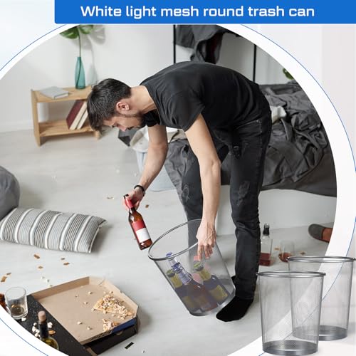 Image of Hushee 12 Pcs Metal Mesh Trash Can Wire Waste Paper Basket Trash Bin Garbage Can for Office Under Desk, Kitchen, Bedroom, Den, Dorm Room, Toilet(Silver,12 Pcs)