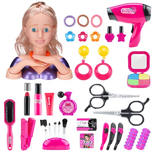 LoKauf Lot de 35 jouets cosmétiques pour le maquillage - Jeu de rôle - Coiffeur avec sèche-cheveux - Coffret de coiffure pour filles et enfants - Princesse, Type 1, s Cover