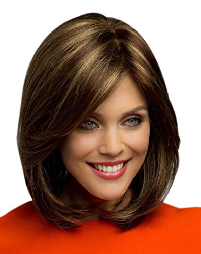 Kalyss Short Brown Blonde Highights Bob Wigs with Hair Bangs for Women Yaki Synthetic Hair Wigs