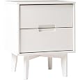 Walker Edison Furniture AZR2DSLNSWH Solid Wood 2-Drawer Groove Handle End Side Table Nightstand with Storage, 24" H, White