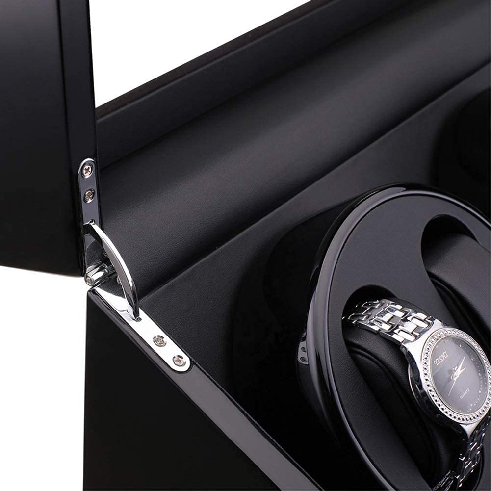 Caricatore Automatico per Orologi, per 4 Orologi + 6 Scomparti, Motore Silenzioso, verniciatura Esterna Effetto Pianoforte, Adattatore e Alimentazione a Batteria.