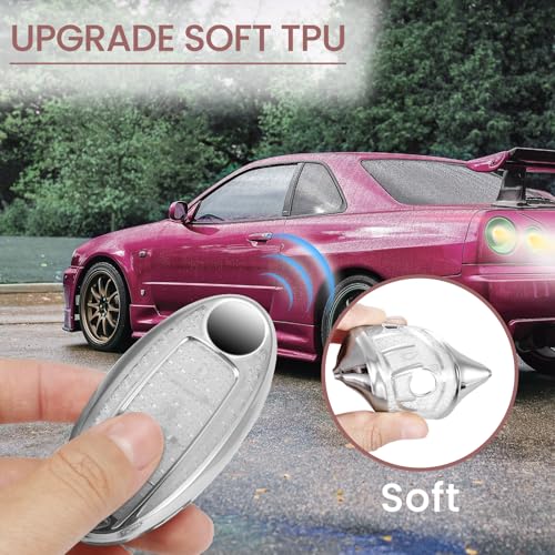 Image of for Nissan Key Fob Cover with Fashionable Zirconia Wristlet Keychain, Enchanting Diamond Patterns Soft Case for Murano Pathfinder Rogue Titan Versa (4 Button) (White, B)