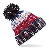 Beechfield Unisex Unisex Adults Corkscrew Knitted Pom Pom Beanie Hat Beanie, Multicolour (Retro Blue 000), One Size (Manufacturer Size:One Size) #3