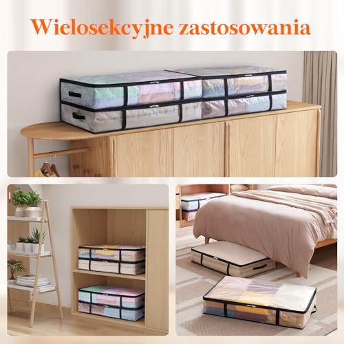 Lifewit Zestaw 4 przezroczystych toreb do przechowywania 60l, składany pojemnik do przechowywania pod łóżkiem z uchwytami, torba do przechowywania odzieży PP, poszwa na kołdrę do przenoszenia, ubrania