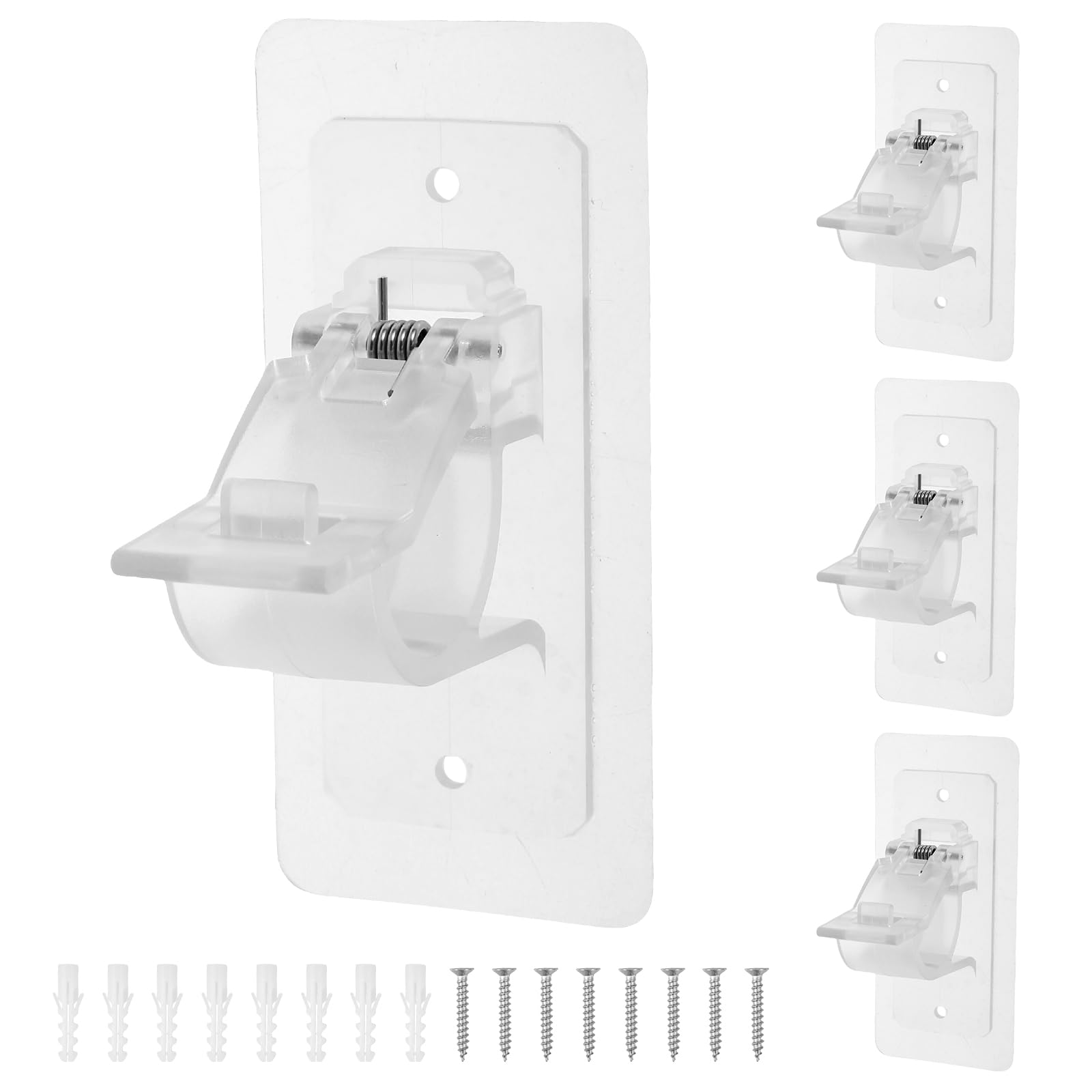 4 Pcs No Drill Curtain Rod Brackets, Self Adhesive Clear Plastic Curtain Rod Hanger, No Drilling Curtain Rod Hooks, Adjustable Curtain Rod Hooks, Curtain Hangers for Bathroom Living Room Restroom