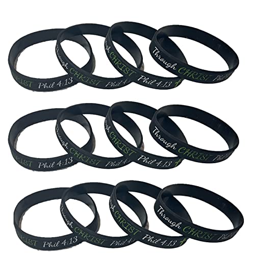 Biblebanz Black Inspirational I Can Do all Things Through Christ Phil 4:13 Bracelet Silicone Wristband Philippians 4 13 Christian Religious Mega Bulk Pack Church Supplies 100 Count3