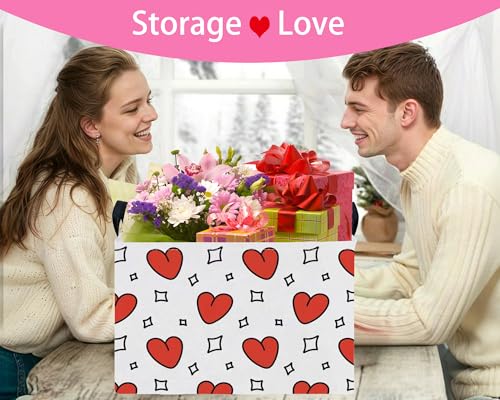 Image of Valentines Day Basket for Kids Heart Shaped Empty Storage Bins for Gifts with Handles Room Decor (Diamond Red Love)