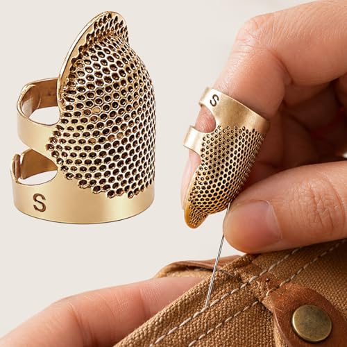 Image of Thimbles for Hand Sewing, Sewing Thimble Kit, Metal Finger Protectors, Thimble Ring for Hand Quilting and Embroidery(Gold,1Pcs,Small)