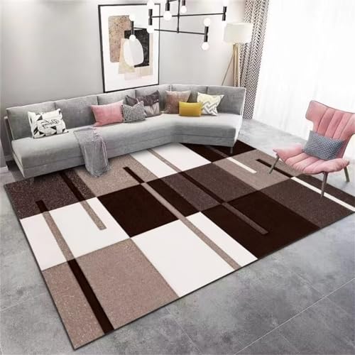 Tapis lavable beige 160x210 cm grand format géométrique moderne - 2