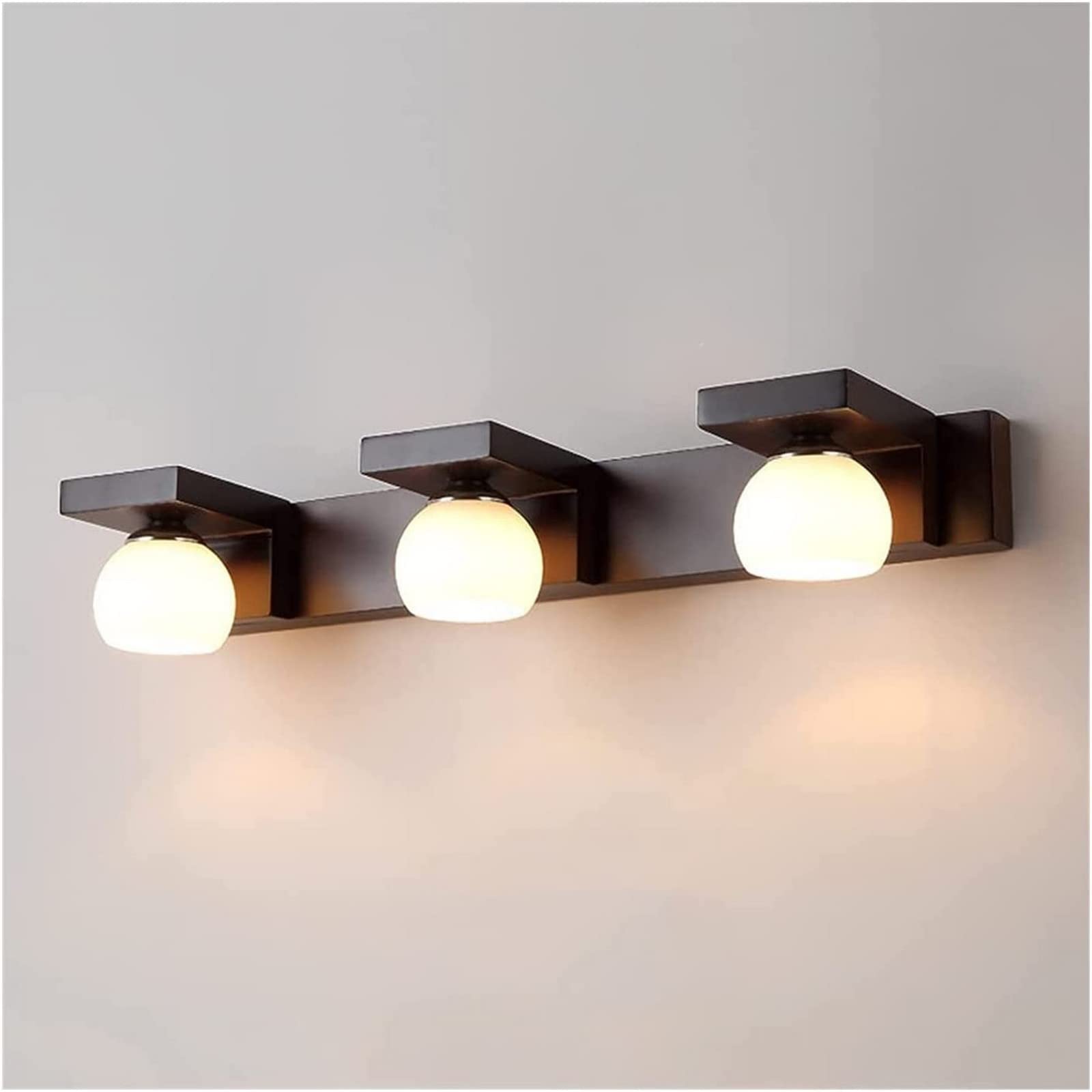 CWCQGH Wall Sconces, Mirror Lamp Mirror Front Light Indoor Wall Light Modern LED Bath Mirror Lamps Mirror Front Light with Glass Lampshade Wood Bathroom Wall Light Bedside Decor,A