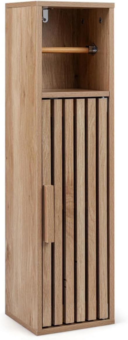 8" Slim Narrow Toilet Paper Cabinet – Bathroom Storage with Adjustable Shelf, Space-Saving Design for Small Bathrooms