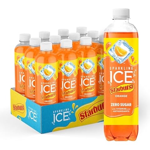 Sparkling Ice STARBURST Orange, Zero Sugar Flavored Sparkling Water, with Vitamins and Antioxidants, Low Calorie Beverage, 17 fl oz Bottles (Pack of 12)