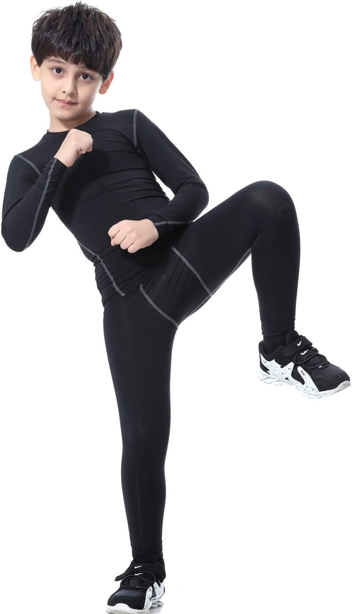 Boys Athletic Base Layer Compression Underwear Set 2pcs Thermal Long John for Kids