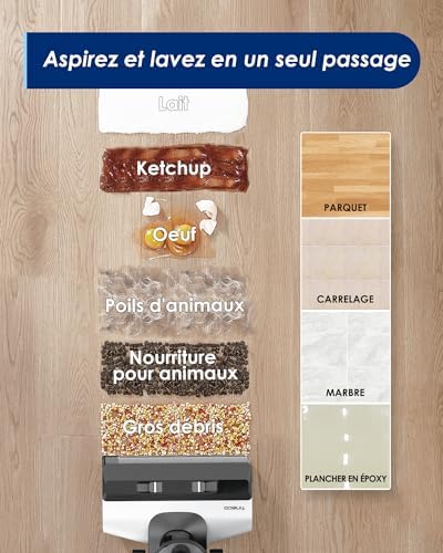 Aspirateur Tineco Floor One S5 Intelligent sans Fil pour Sols Durables, Longue Autonomie et Parfait contre Les Poils d’A