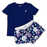 Victoria's Secret The Lounge PJ Cotton Short Tee-jama Pajama Set, Navy Blue/Floral, Small