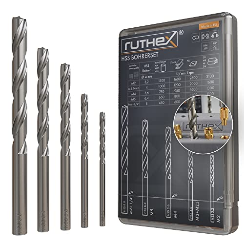 ruthex HSS Bohrerset für Gewindeeinsätze - M2 M2 5 M3 M4 M5 M6 & 1/4 - Bohren in Kunststoff PLA PETG uvm. - 3 2 + 4 + 5 6 + 6 4 + 8mm Ø