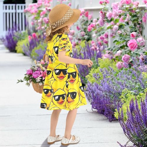 Girls Summer Dress Short Sleeve A Line Cool Ducks Wearing Shades Casual Dresses for Kids 2-8 Years4