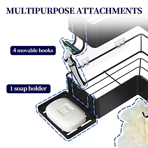 Kitsure Corner Shower Caddy - 2 Pack Rustproof Shower Organizer, Durable Shower Shelves With Large Capacity, Drill-Free Adhesive Shower Rack With 4 Movable Hooks, A Soap Holder #TOP2