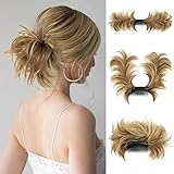 youngways Messy Bun Hair Piece Side Comb Clip in Hair Bun Hairpiece for Women Short Natural Straight Versatile Adjustable Styles Easy Hair pieces (Brunette/Ash Blonde-S)