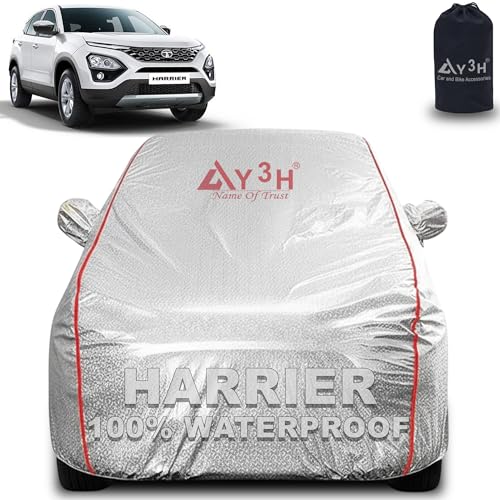 Image of 100% Waterproof Car Cover Compatible with Tata Harrier | All Weather, Dust Proof, UV Protective with Mirror Pocket (Silver Magic)