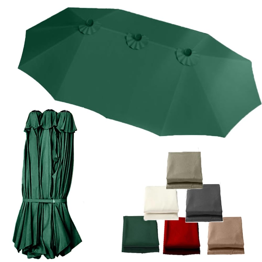 Dwustronny pokrowiec na parasol 15 stóp x 9 stóp, 12 żeber, potrójny rozmiar, wymienny wierzch parasola, duży parasol ogrodowy, tkanina wymienna, anty-UV(Dark Green)