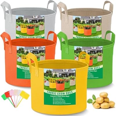 5-Pack 10 Gallon Grow Bags - Grow Bags 10 Gal 350g Heavy Duty Fabric Planting Bags with Handles, Potato Grow Bags for Gardening, Pots for Planting, Garden Bags to Grow Vegetables Potato Tomato Outdoor