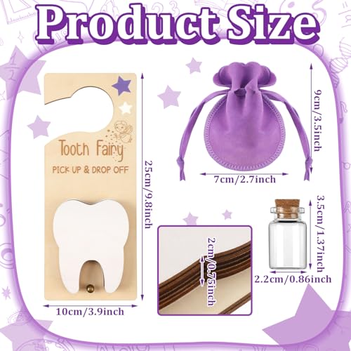 Image of DoubleFill Fairy Tooth Gift Holder Bag Door Hanger Lost Teeth Keepsake Box Tooth Fairy Kit Stores Back to School Gift for Lost Teeth Boy Girl Primary School Classroom Gifts(Classic,Purple)