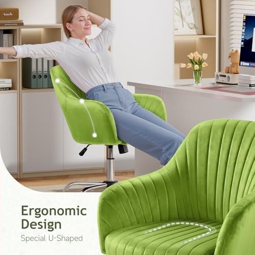 Image of Warmiehomy Velvet Desk Chair for Home Office, Modern Swivel Task Chair, Women Vanity Chairs with Arm Rest for Bedroom Dressing Room, Velvet Moss Green