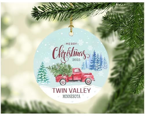 Christmas Ornaments Tree 2025 City State Ornaments Twin Valley Minnesota Ornament Rustic Xmas Holiday Party Decorations Funny Gift Together Family MDF 3" White