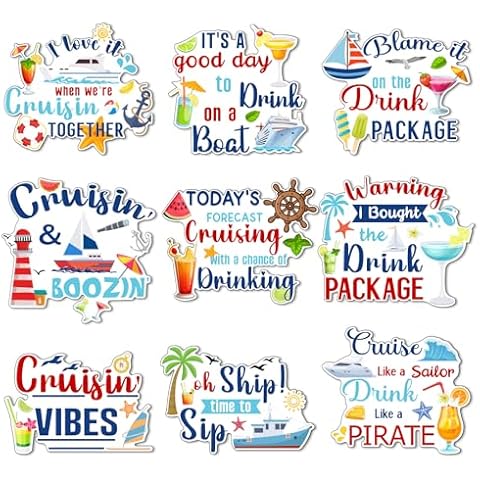 9 Pcs Cruise Door Decorations Magnetic Large Nautical Cruise Magnets Reusable Funny Ship Magnets Today's Forecast Cruising with a Chance of Drinking Magnets for Door Decorations Fridge Car Computer Cover